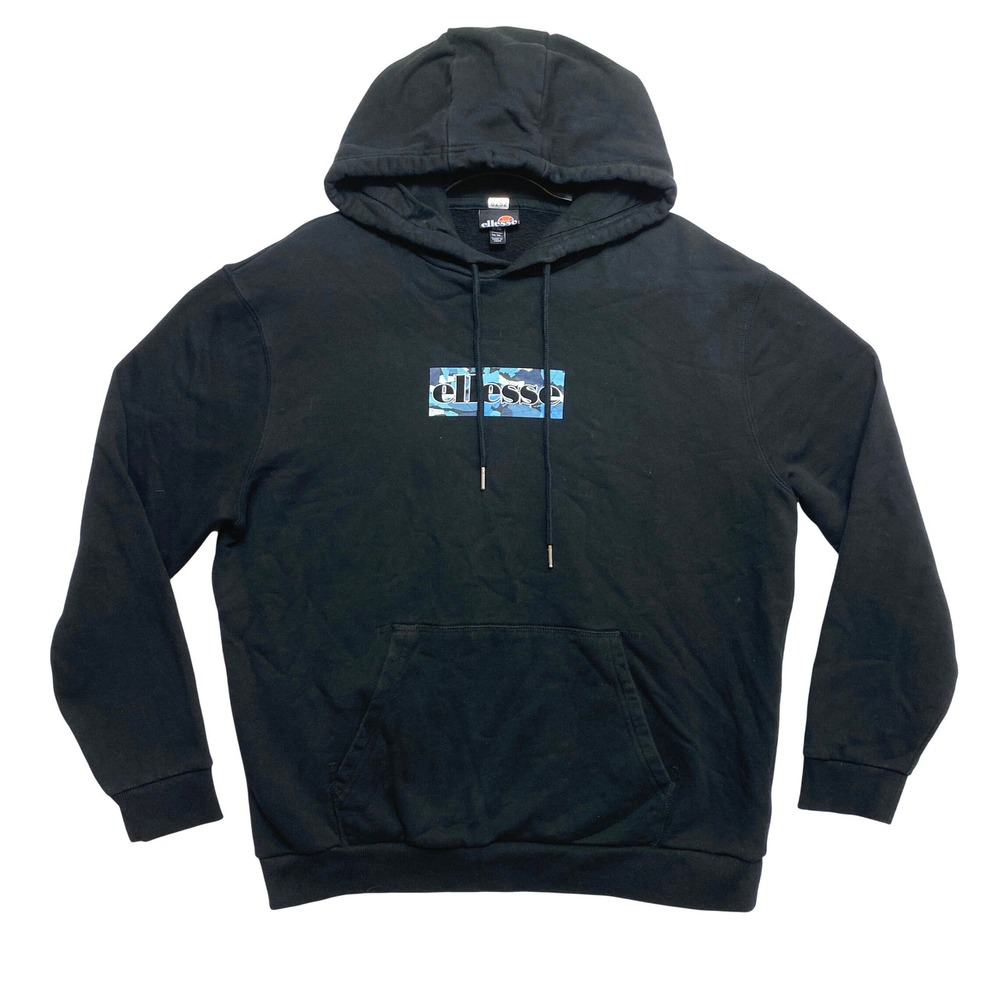 Ellesse Hoodie Mens XL Black Sweatshirt Graphic Logo Sweatshirt Pullover